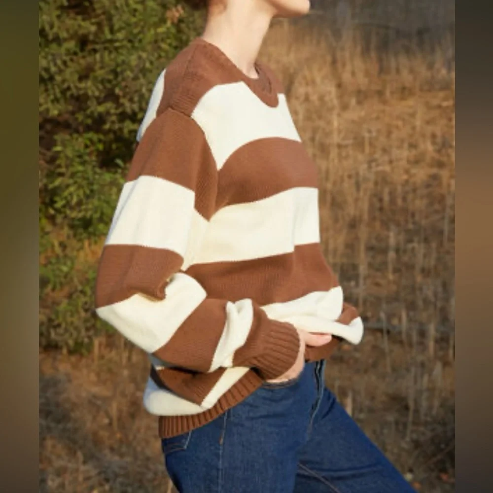 John Galt Cream & Brown Brianna Striped Sweater - Picture 3 of 15